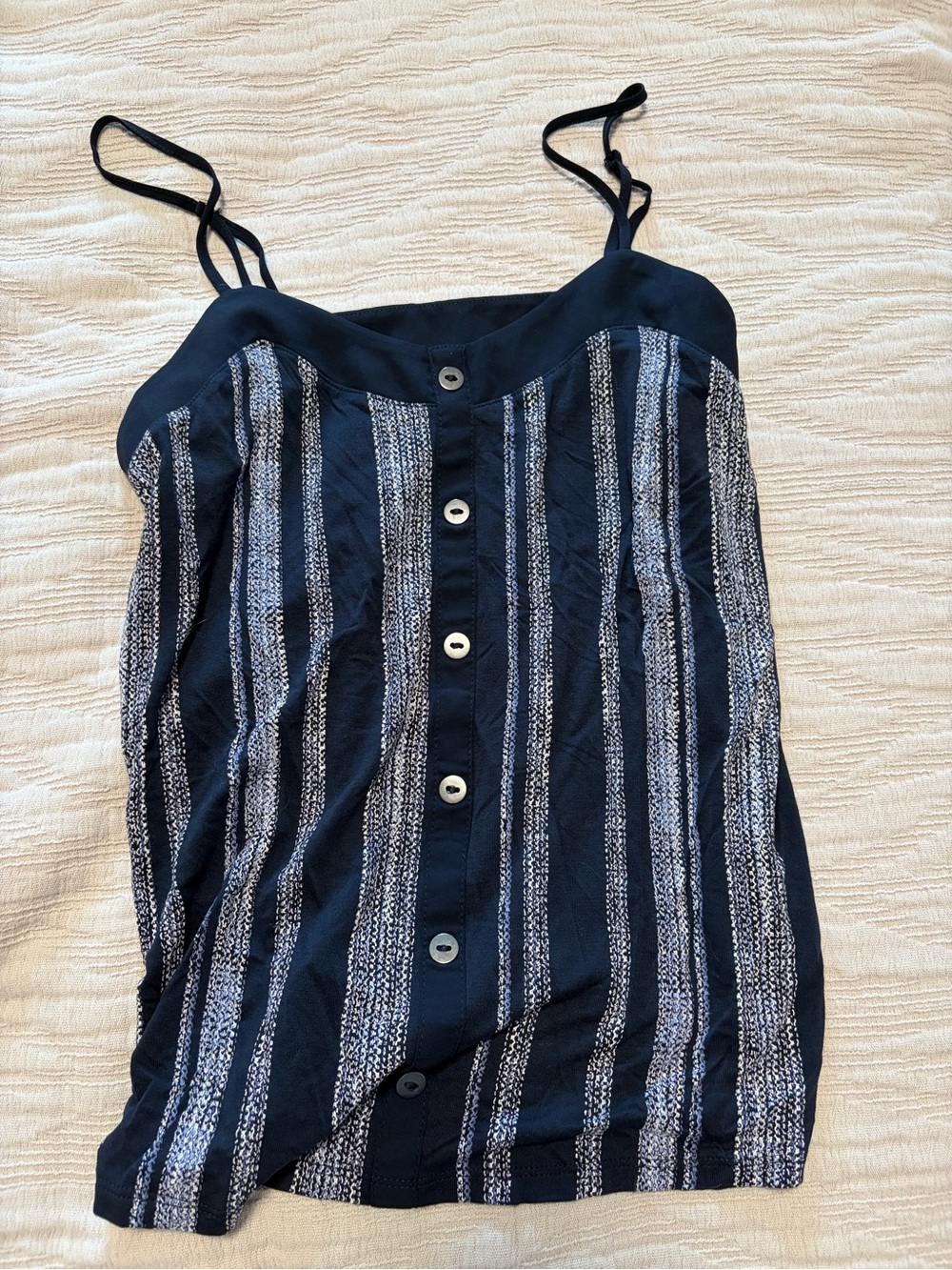 Reitmans Navy & White Vertical Stripe Button Cami
